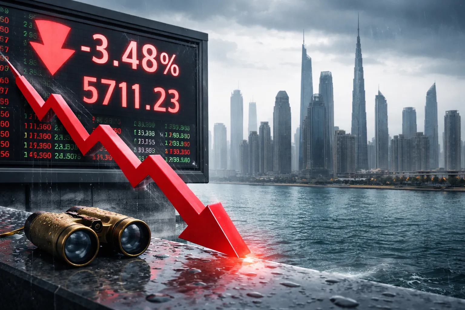 مؤشر دبي المالي يتراجع 3.48% إلى 5,711 نقطة في تحديث الاثنين وسط موجة بيع